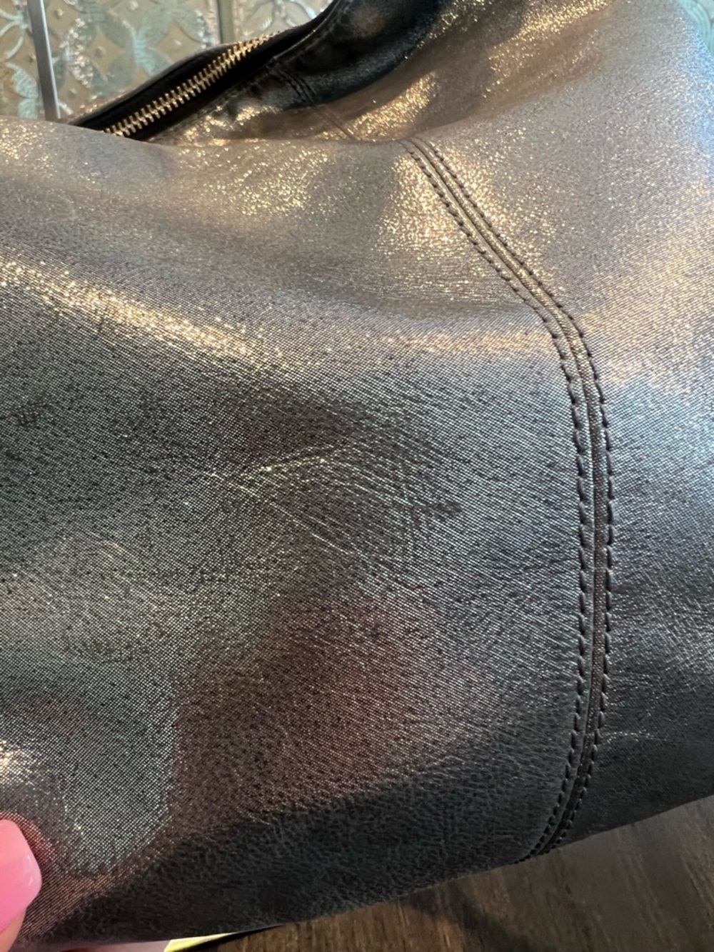 Coach 14561 Poppy Metallic Silver Leather Double Front Pocket Bag - Picture 9 of 16